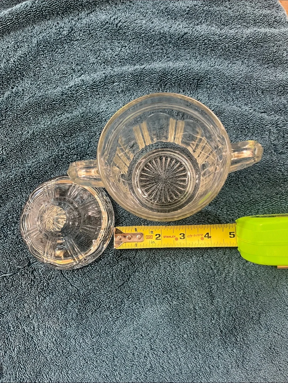 Vintage double handled glass sugar dish with cover